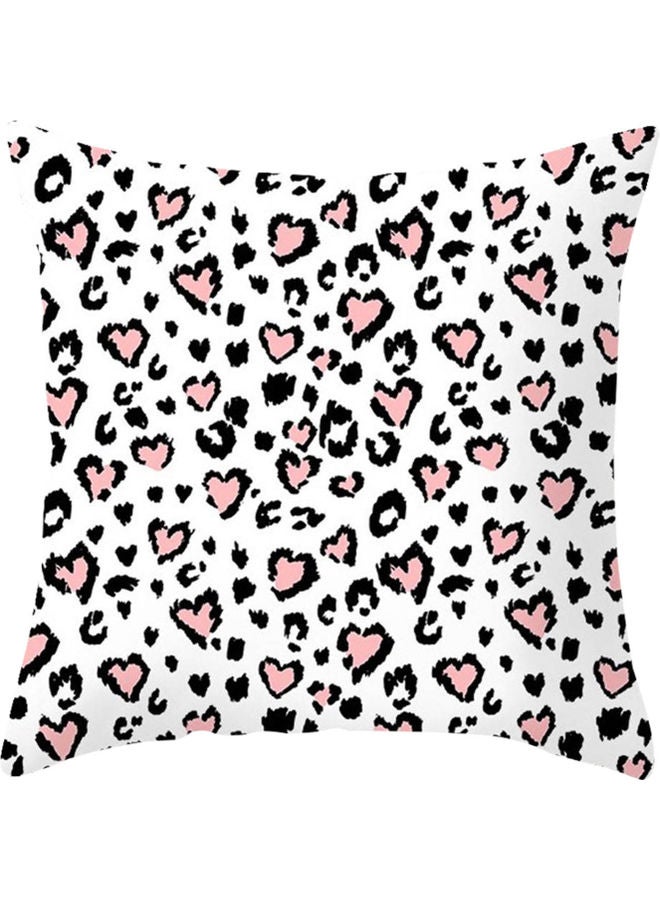 Heart Printed Cushion Cover White/Pink/Black 45x45cm