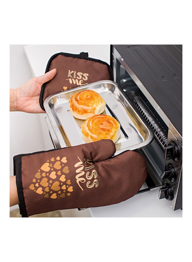 2-Piece Heat-Resistant Oven Glove And Pad Brown
