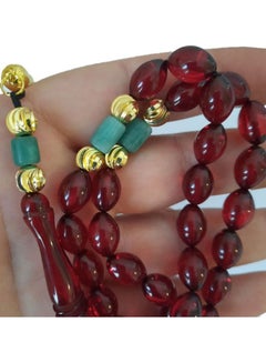 Red Amber Sand Prayer Beads With 18K Gold Plated Beads - v1626507091/N46557818A_2