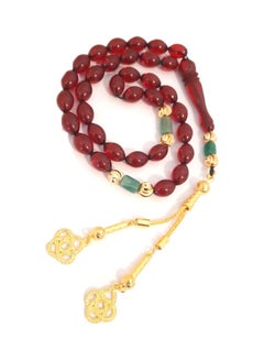 Red Amber Sand Prayer Beads With 18K Gold Plated Beads - v1626507091/N46557818A_3