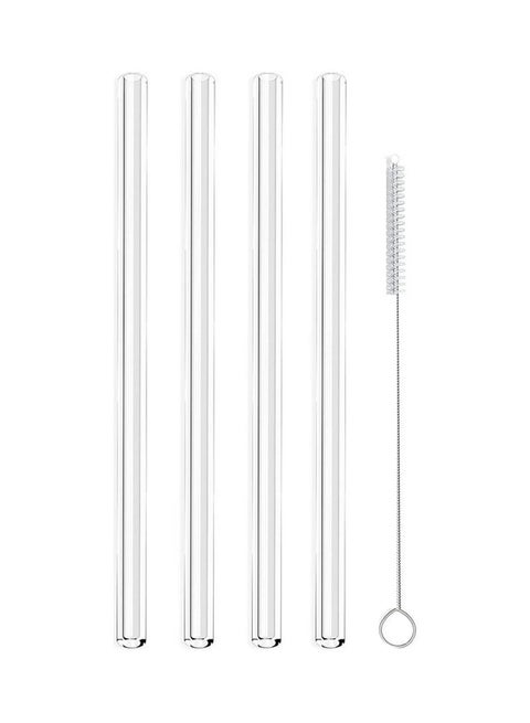 4 Pcs Reusable Glass Straws With Cleaning Brush Transparent 20cm