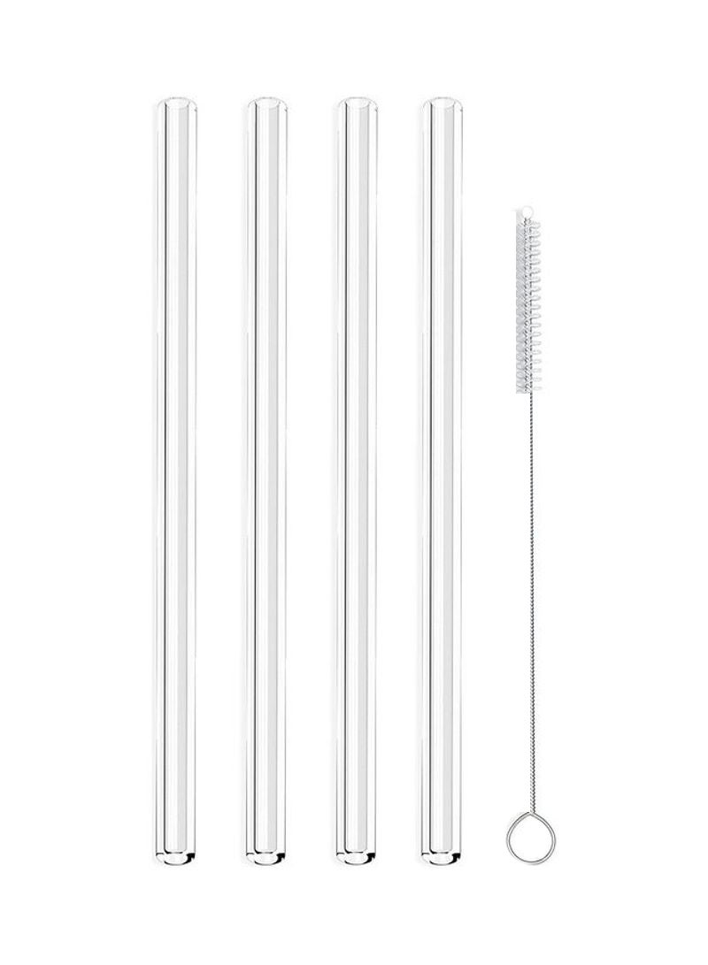 Generic - 4 Pcs Reusable Glass Straws With Cleaning Brush Transparent 20cm - Image 1