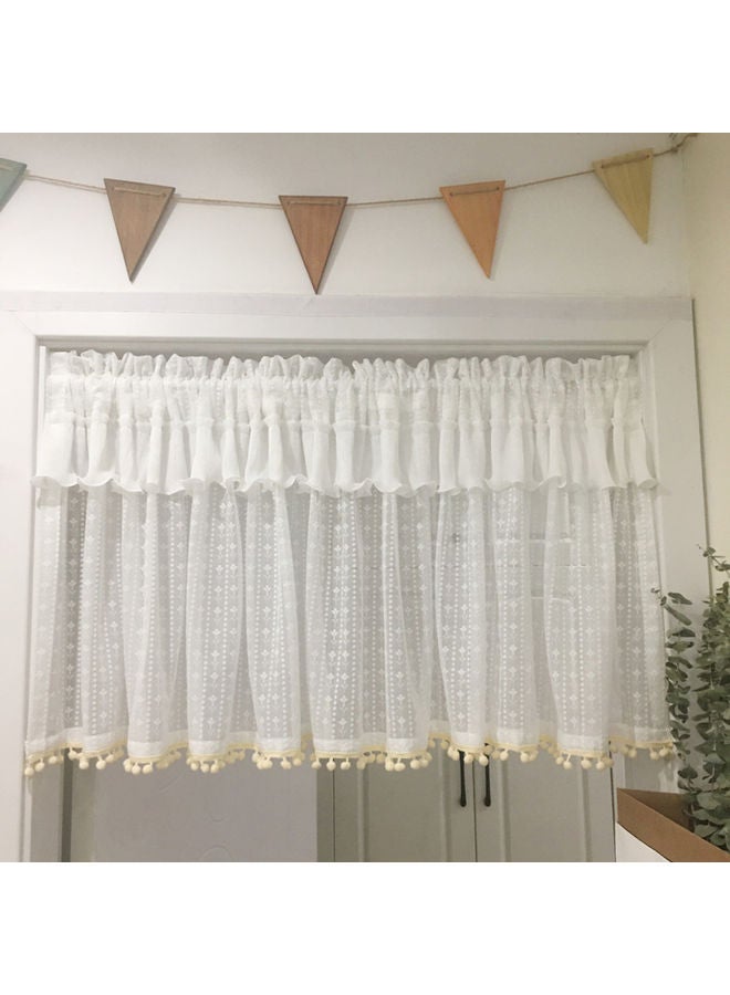 Cotton Short Window Curtain Beige/White  - Image 2