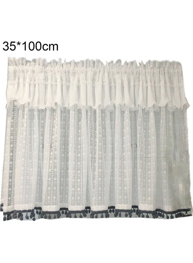 Cotton Short Window Curtain Grey/White  - Image 1