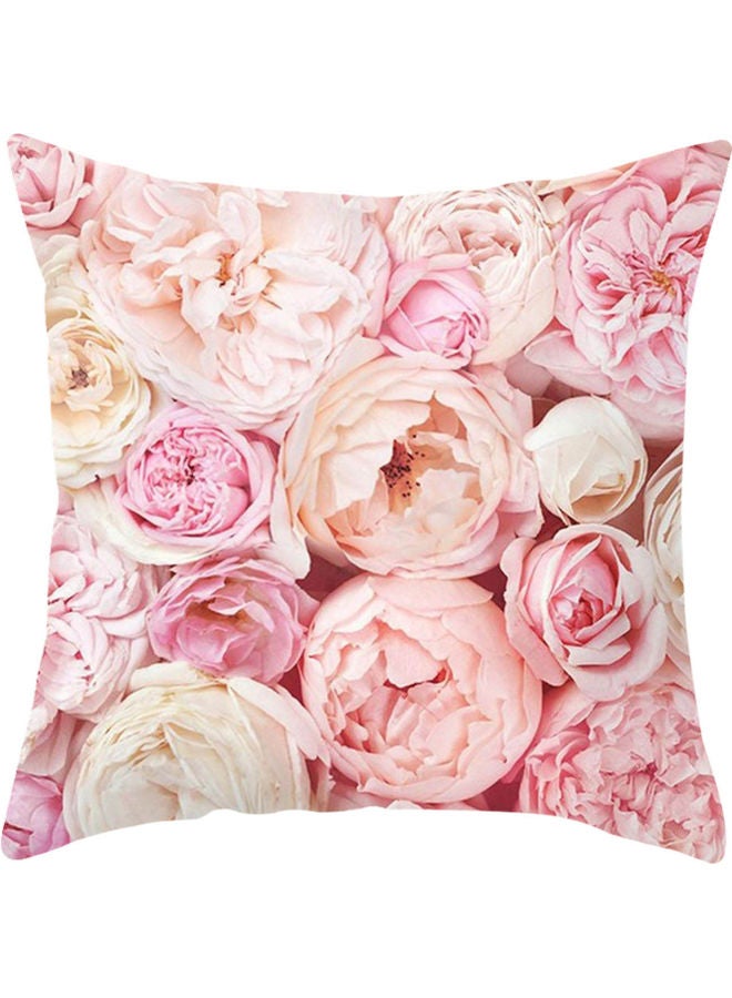 Flower Printed Cushion Cover Pink/White/Beige 45x45cm