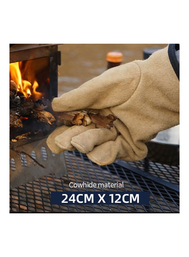 Welding Gloves Reusable Fire Resistant Faux Leather Extremely Soft  for Outdoor Khaki 25x12.5x2.5cm - Image 1