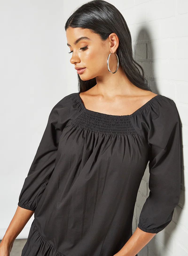 Sivvi x D'Atelier Smocked Neckline Dress Black