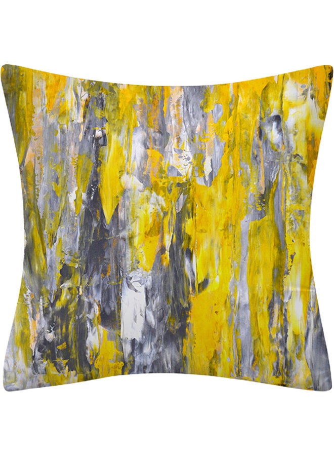 Printed Polyester Cushion Cover Yellow/Grey