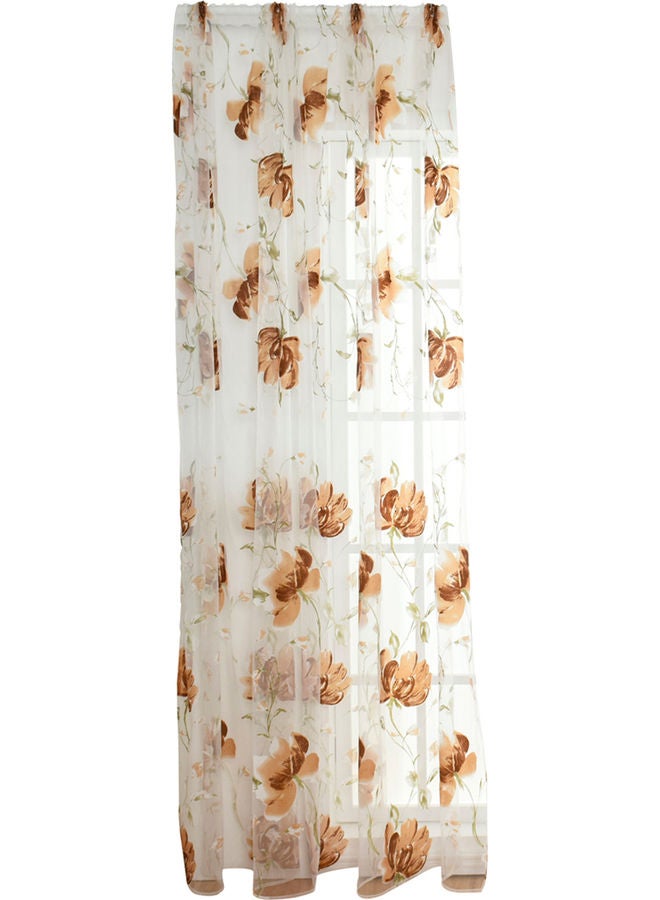 Floral Printed Through Rod Window Curtain White/Brown 200x100cm