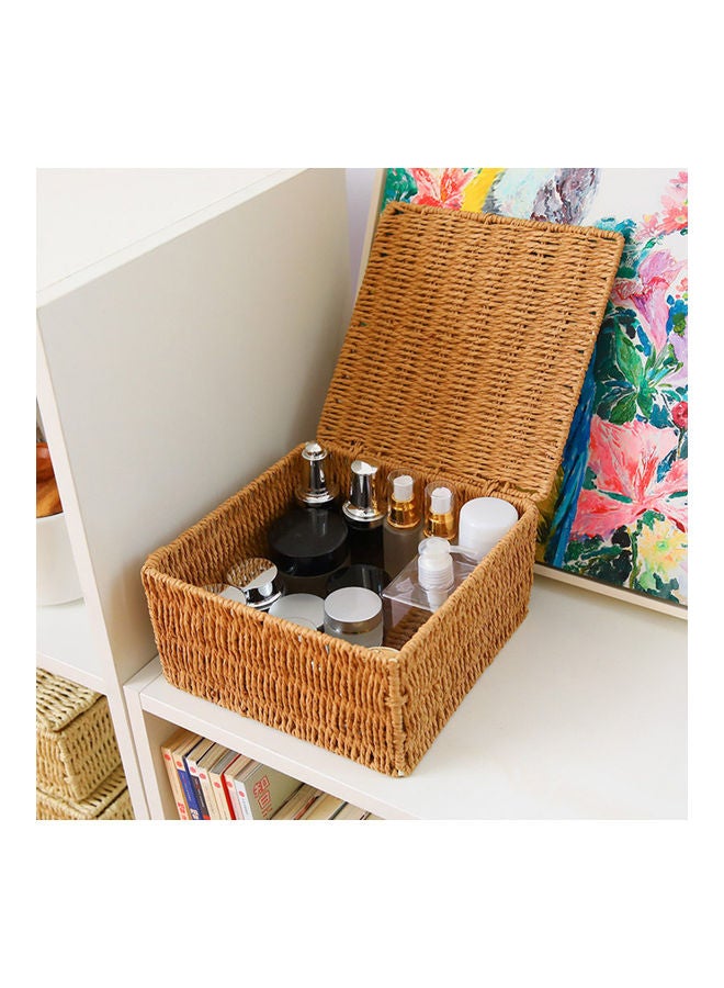 Rattan Storage Basket with Lid Brown - Image 2