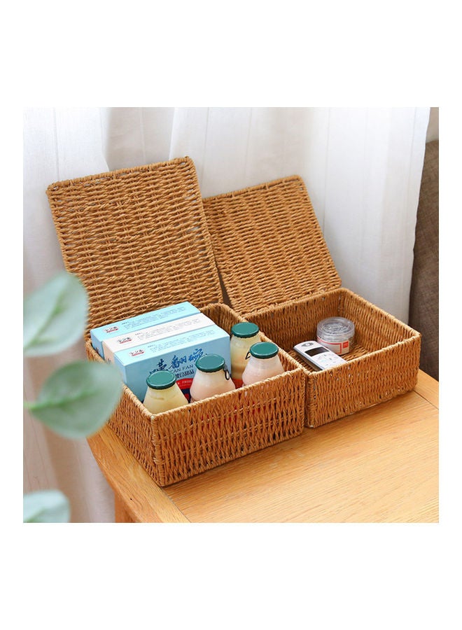 Rattan Storage Basket with Lid Brown - Image 3