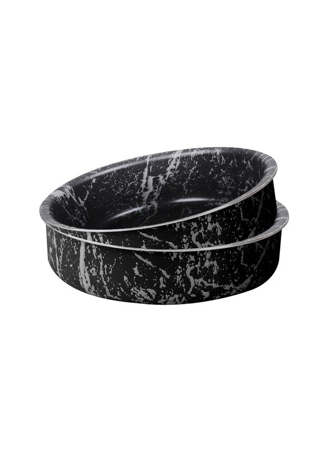 مجموعة صواني طهي مستديرة الشكل للفرن بنمط رخامي أسود