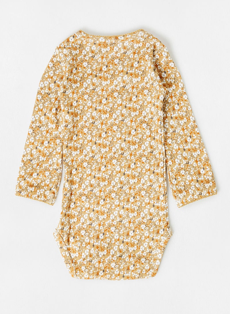 NAME IT - Baby Floral Print Bodysuit Tan - Image 1