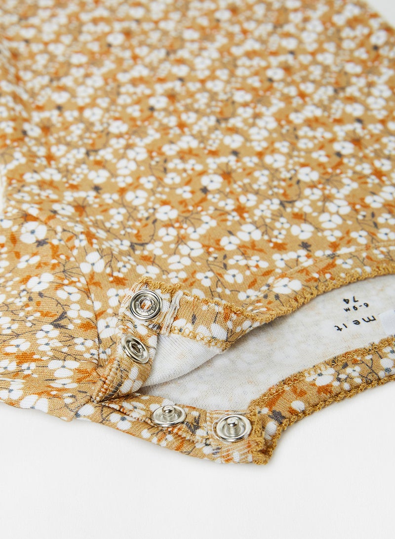 NAME IT - Baby Floral Print Bodysuit Tan - Image 1