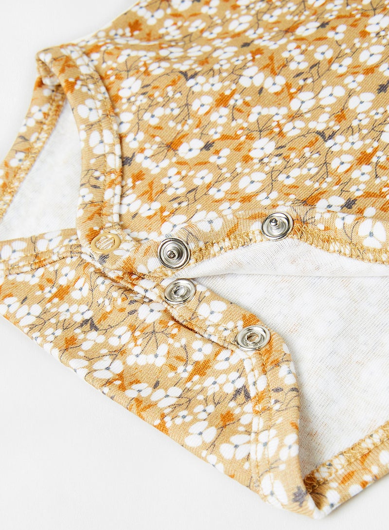 NAME IT - Baby Floral Print Bodysuit Tan - Image 1