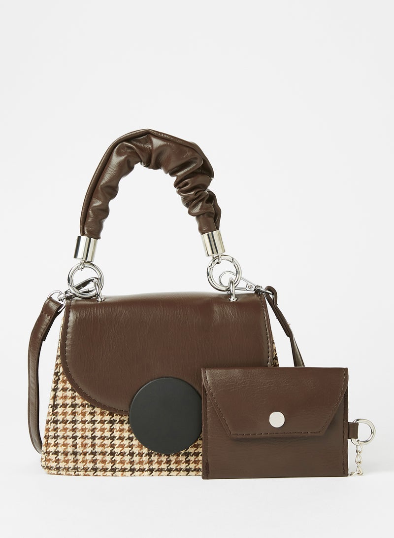 جوف حقيبة كتف ساتشيل للنساء مصنوعة من جلد صناعي بتصميم كاجوال أنيق ومزودة بمحفظة بني - Image 1