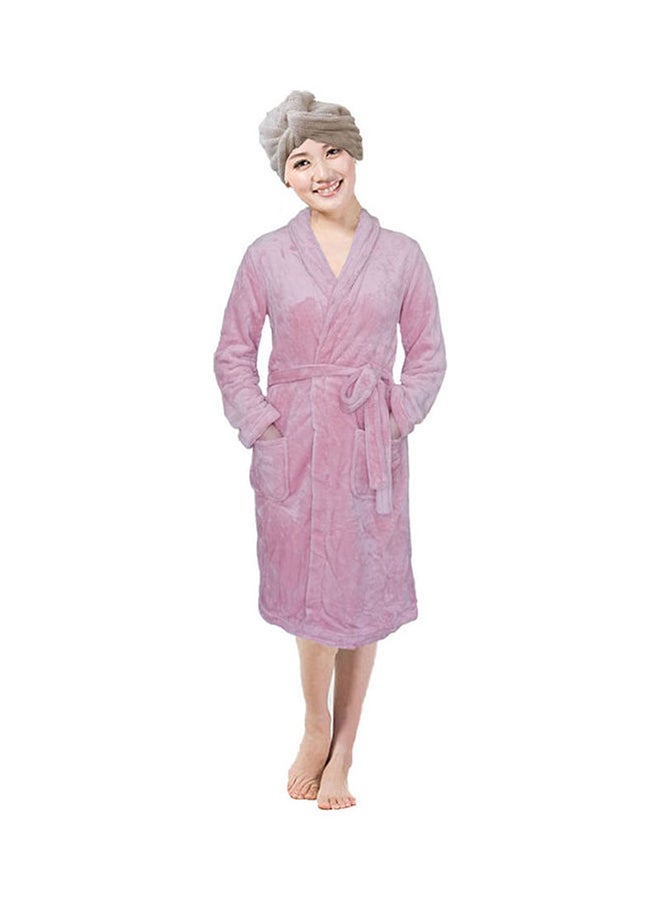 UTEX Bath Robe With Hair Drying Towel Pink M  - Image 1