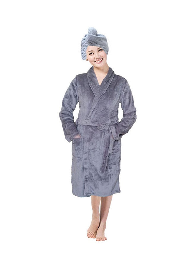 UTEX Bath Robe With Hair Drying Towel Grey M  - Image 1