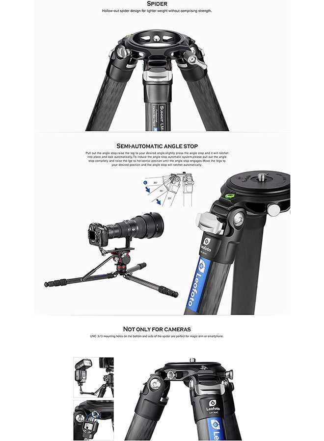 Leofoto 5 Section Carbon Fiber Tripod Legs Black  - Image 3