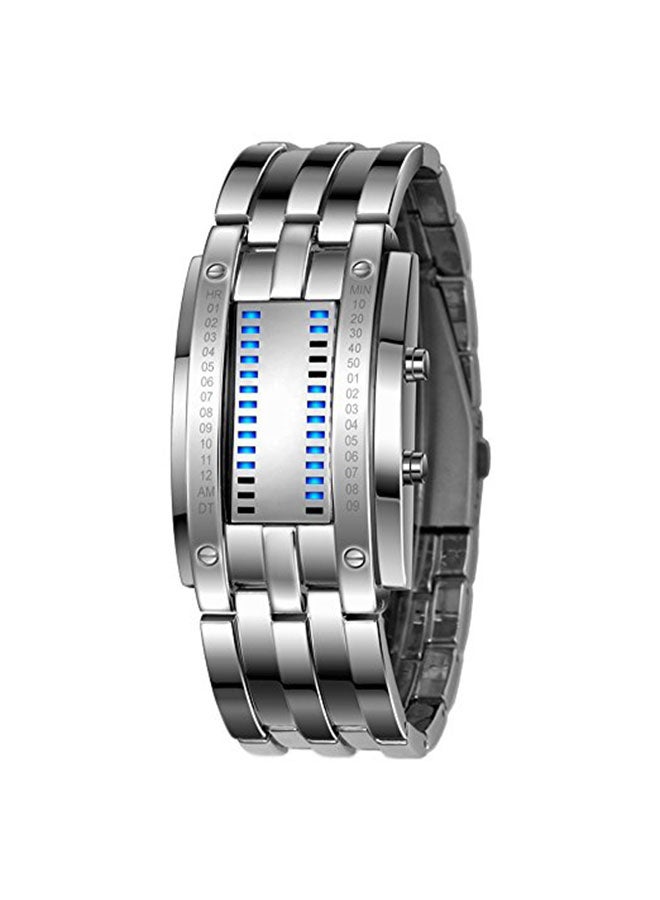Fanmis Men's Binary Matrix Blue LED Digital Waterproof Watch - 45 mm - Silver - Image 1