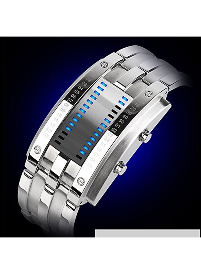 Fanmis Men's Binary Matrix Blue LED Digital Waterproof Watch - 45 mm - Silver - Image 2