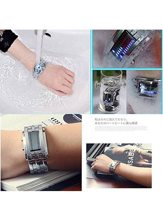 Fanmis Men's Binary Matrix Blue LED Digital Waterproof Watch - 45 mm - Silver - Image 4