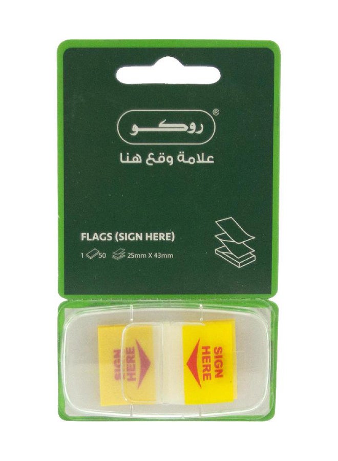 ROCO Pack Of 50 Sign Here Tape Flag Yellow