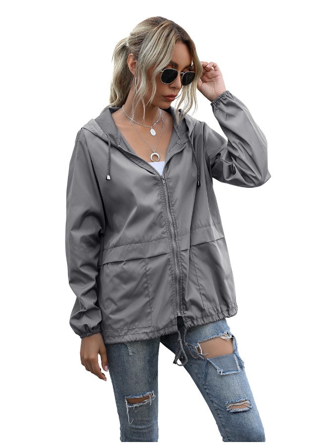 جوي شيك جاكيت كاجوال أنيق بغطاء للرأس رمادي - Image 3