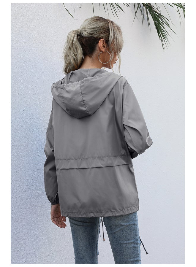 جوي شيك جاكيت كاجوال أنيق بغطاء للرأس رمادي - Image 2