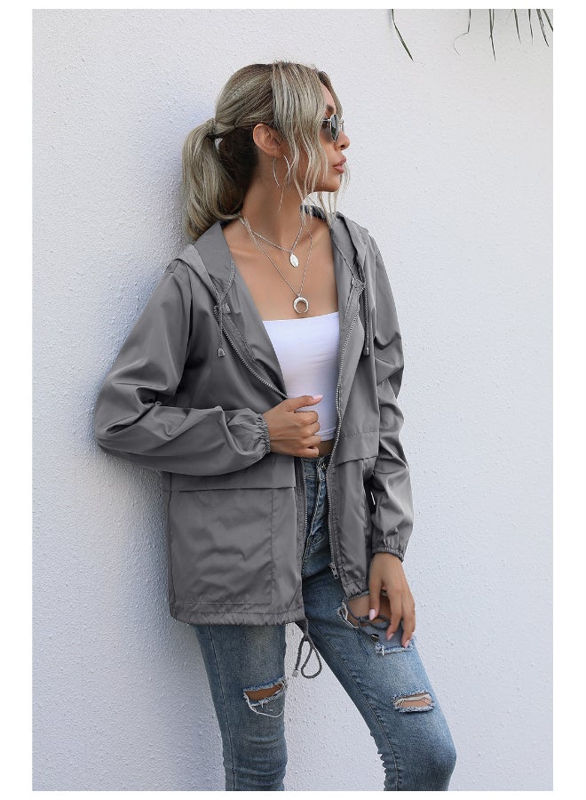 جوي شيك جاكيت كاجوال أنيق بغطاء للرأس رمادي - Image 4