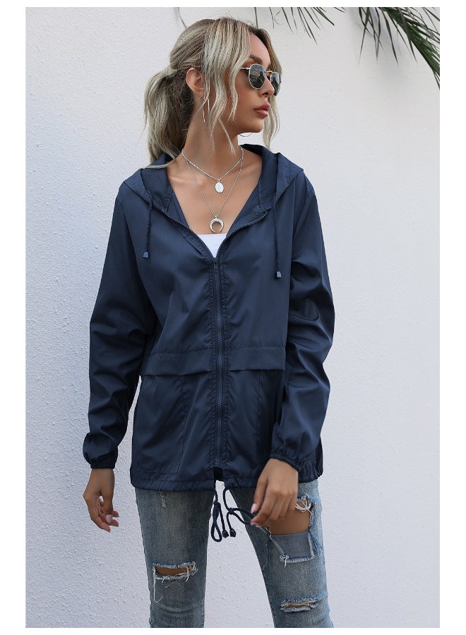 جوي شيك جاكيت كاجوال أنيق بغطاء للرأس أزرق كحلي - Image 3