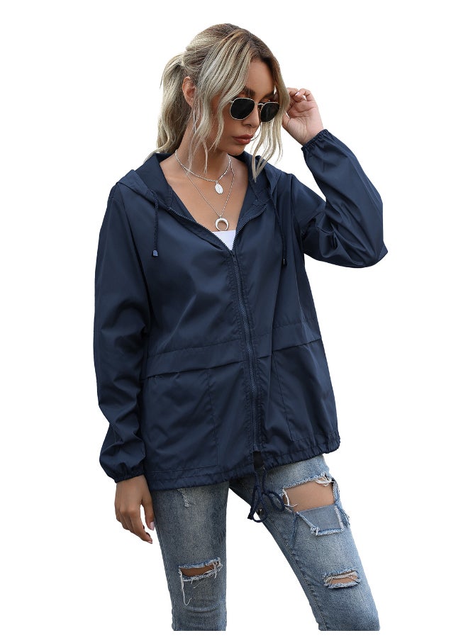 جوي شيك جاكيت كاجوال أنيق بغطاء للرأس أزرق كحلي - Image 1