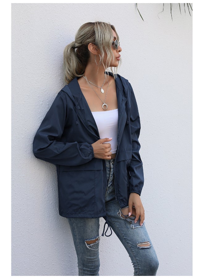 جوي شيك جاكيت كاجوال أنيق بغطاء للرأس أزرق كحلي - Image 4