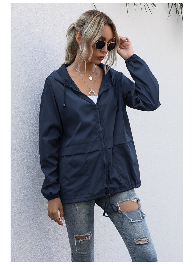 جوي شيك جاكيت كاجوال أنيق بغطاء للرأس أزرق كحلي - Image 5