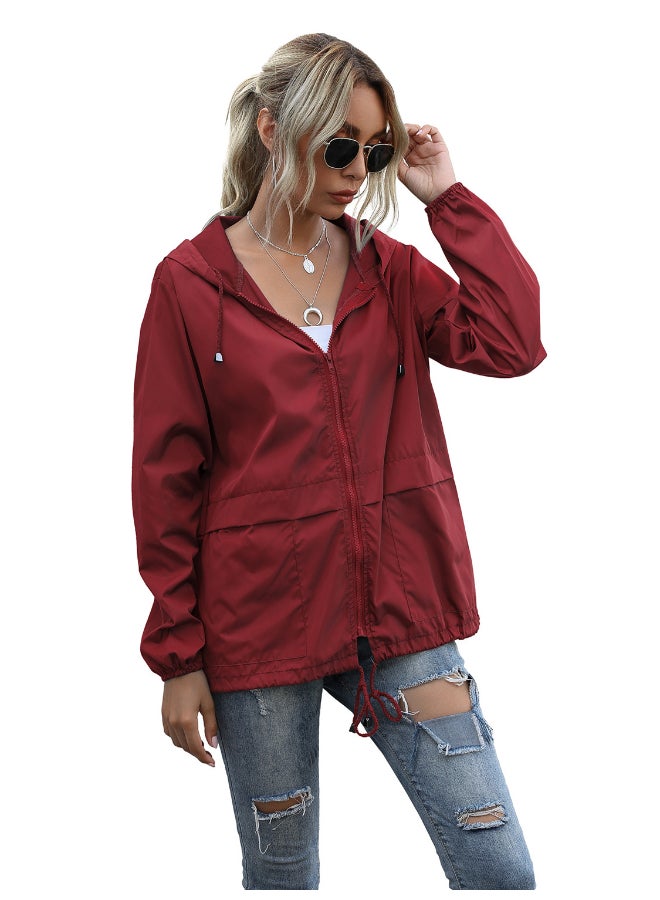 جوي شيك جاكيت عصري كاجوال بغطاء للرأس أحمر - Image 1