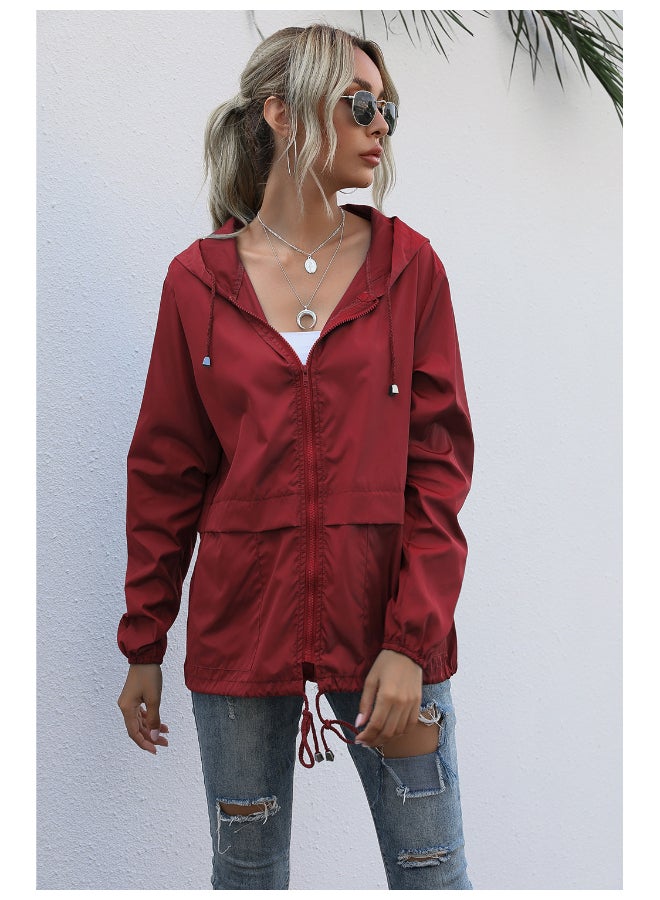 جوي شيك جاكيت عصري كاجوال بغطاء للرأس أحمر - Image 3
