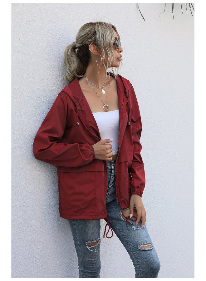 جوي شيك جاكيت عصري كاجوال بغطاء للرأس أحمر - Image 4