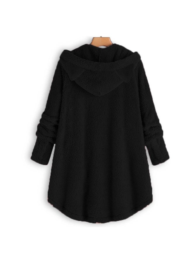 جوي شيك معطف بغطاء للرأس بتصميم غير تقليدي بشكل آذان قطة أسود - Image 2