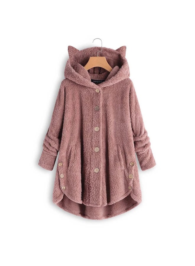 Joychic - Cat Ear Irregular Hooded Coat Pink - Image 1