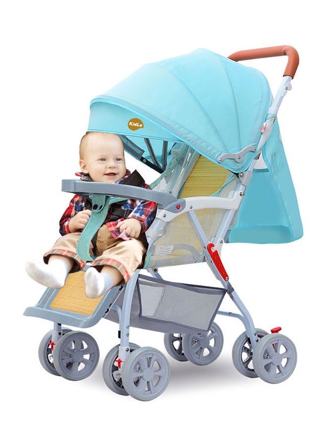 كيدل عربة أطفال من الخيزران منسوجة فائقة الخفة بلون أزرق - Image 1