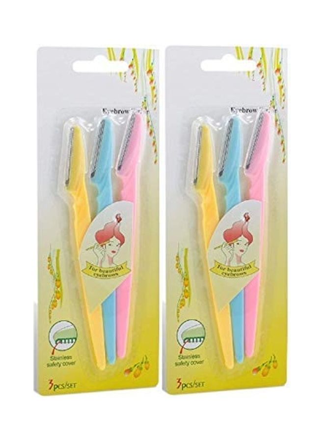 MACPLUS Pack Of 6 Eyebrow Razors Pink/Yellow/Blue - Image 1