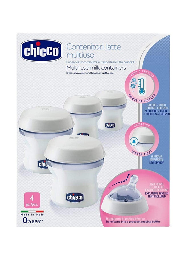 Chicco Pack Of 4 Natural Feeling Milk Containers, 150ml - Clear/White  - Image 4