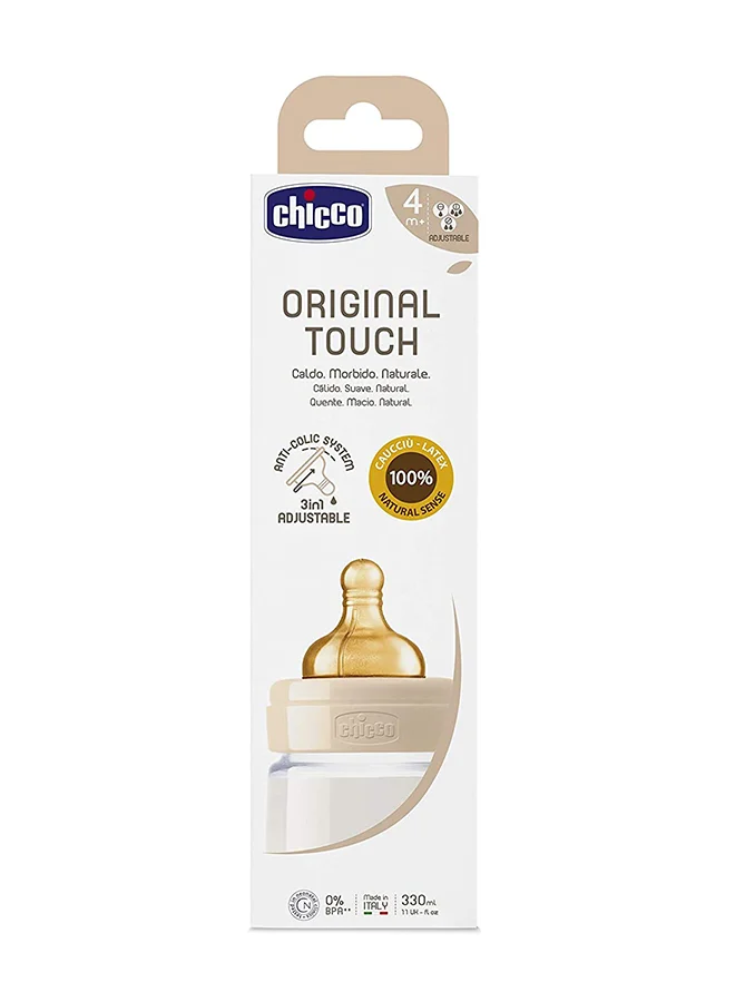 Chicco Original Touch Feeding Bottle With High-quality Glass, Latex Teat, Soft and Resistant 4 Months+, 330 Ml - CH27634-30