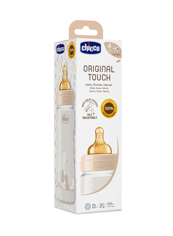 Chicco Original Touch Feeding Bottle With High-quality Glass, Latex Teat, Soft and Resistant 4 Months+, 330 Ml - CH27634-30