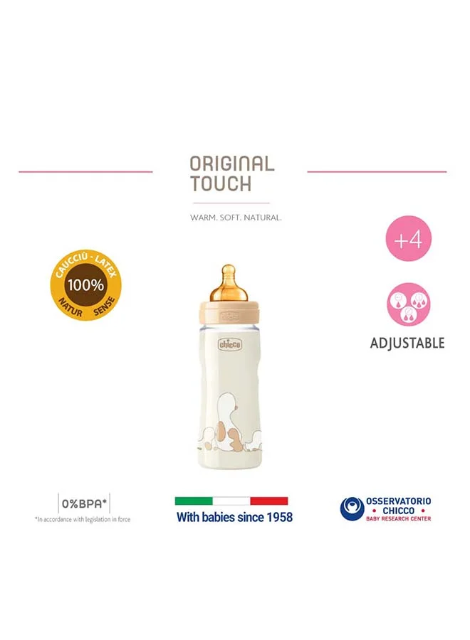 Chicco Original Touch Feeding Bottle With High-quality Glass, Latex Teat, Soft and Resistant 4 Months+, 330 Ml - CH27634-30