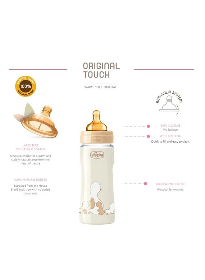 Chicco Original Touch Feeding Bottle With High-quality Glass, Latex Teat, Soft and Resistant 4 Months+, 330 Ml - CH27634-30