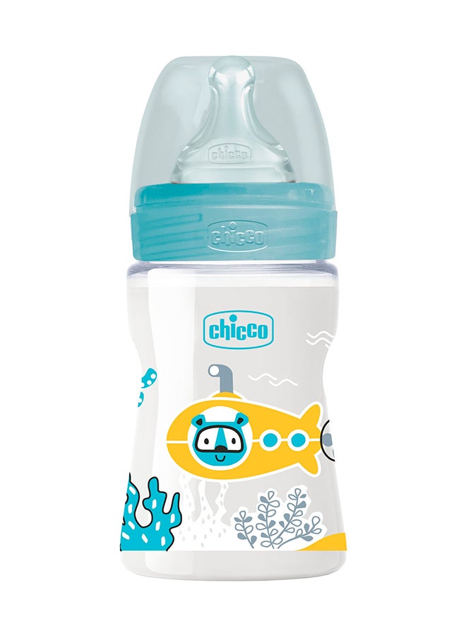 Chicco Well-Being Plastic Bottle 150mL Slow Flow 0m+ Silicone, Boy  - Image 1