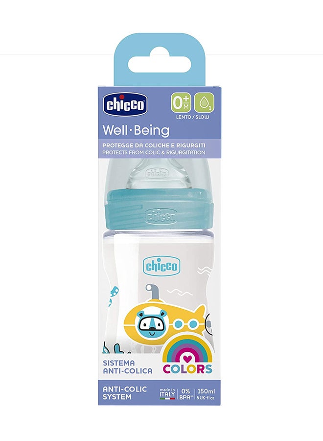 Chicco Well-Being Plastic Bottle 150mL Slow Flow 0m+ Silicone, Boy  - Image 4