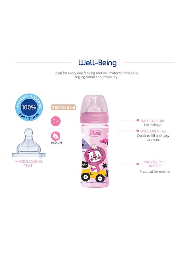 Chicco - Well-Being Plastic Bottle, 2+ Months, 250 ml, Pink - Image 1