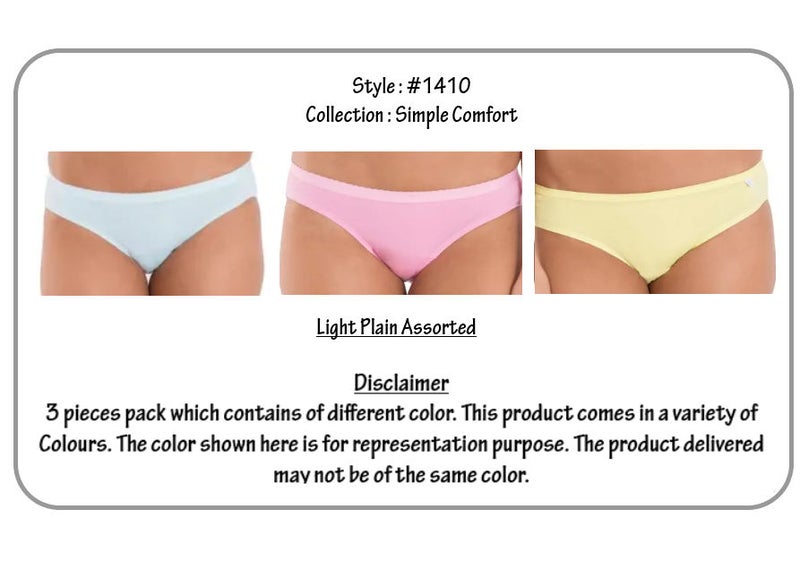 3 Pack Of Simple Comfort Bikni Plain Light Assorted